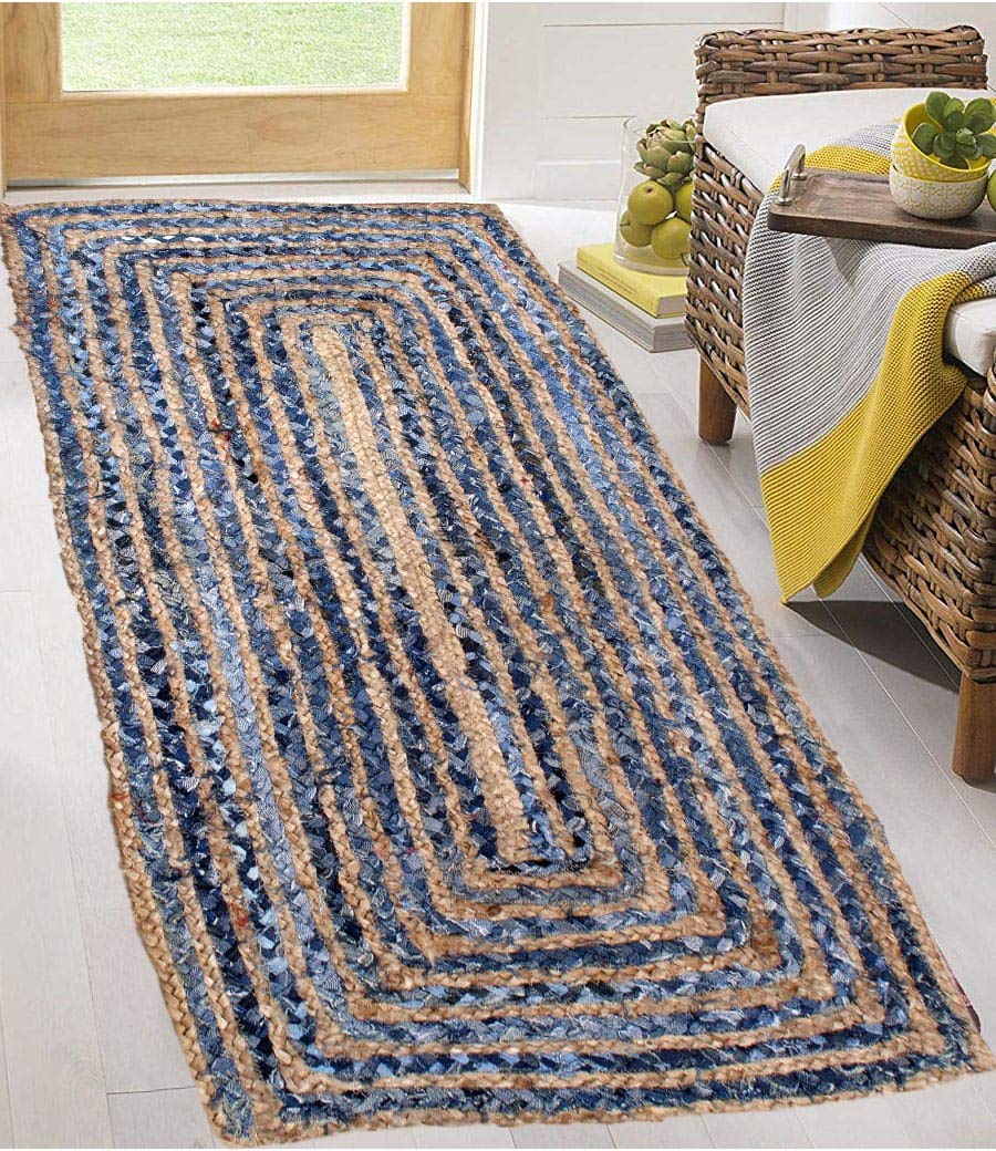 Braided Natural Jute & Denim Bedside Runner