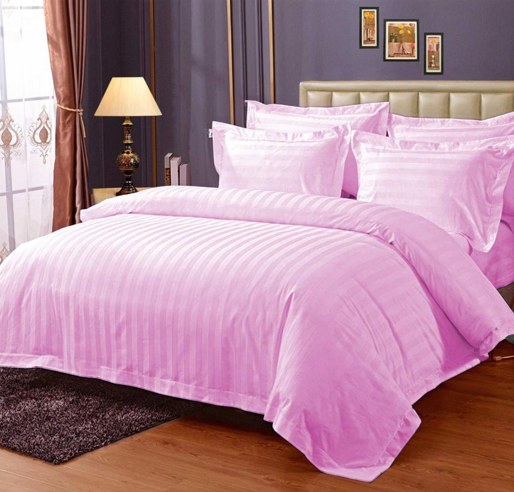 Plain Pink Cotton Stripes - King size Bedsheet