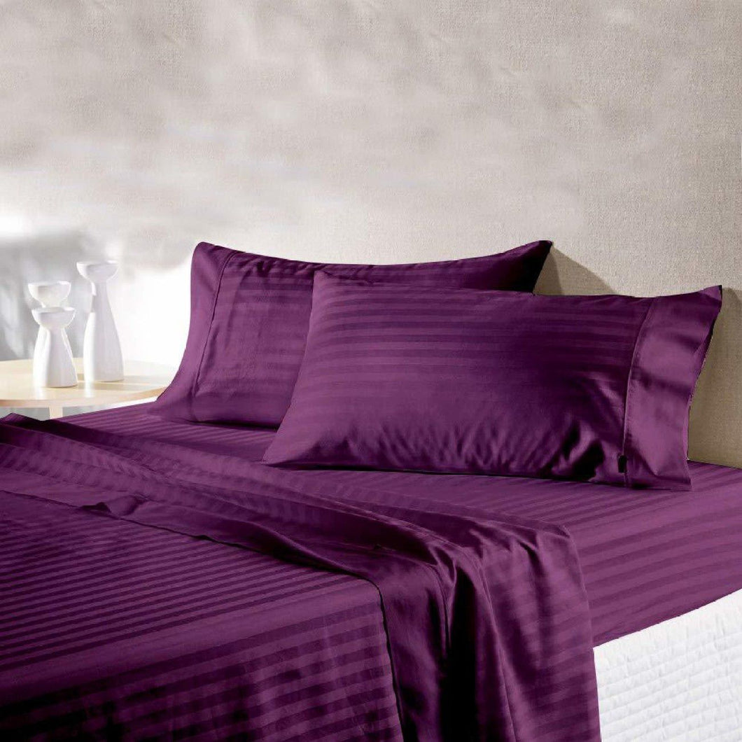 Plain Purple Cotton Stripes - King size Bedsheet