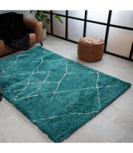 Load image into Gallery viewer, Turquoise With Ivory Plain Premium Micro Shag Rug
