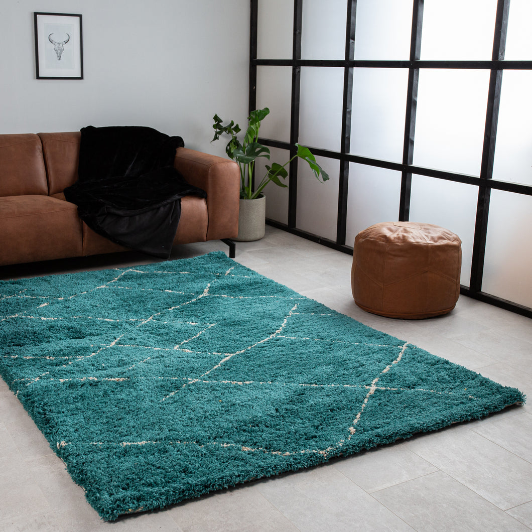 Turquoise With Ivory Plain Premium Micro Shag Rug