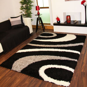 Beautiful Black Multi Modern Shaggy Rug