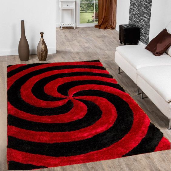 Red & Black Wave Stylish Shaggy Rug