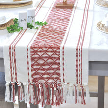 Load image into Gallery viewer, Boho Table Runner with Tassels 14 x 72 Inches Rust Brown &amp; Cream
