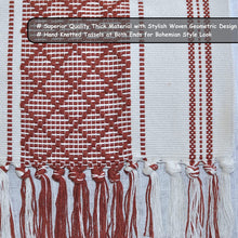 Load image into Gallery viewer, Boho Table Runner with Tassels 14 x 72 Inches Rust Brown &amp; Cream
