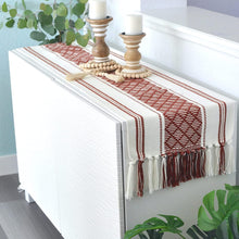 Load image into Gallery viewer, Boho Table Runner with Tassels 14 x 72 Inches Rust Brown &amp; Cream
