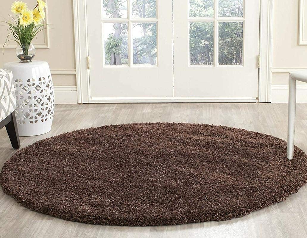 Coffee Plain - Premium Round Shaggy Rug