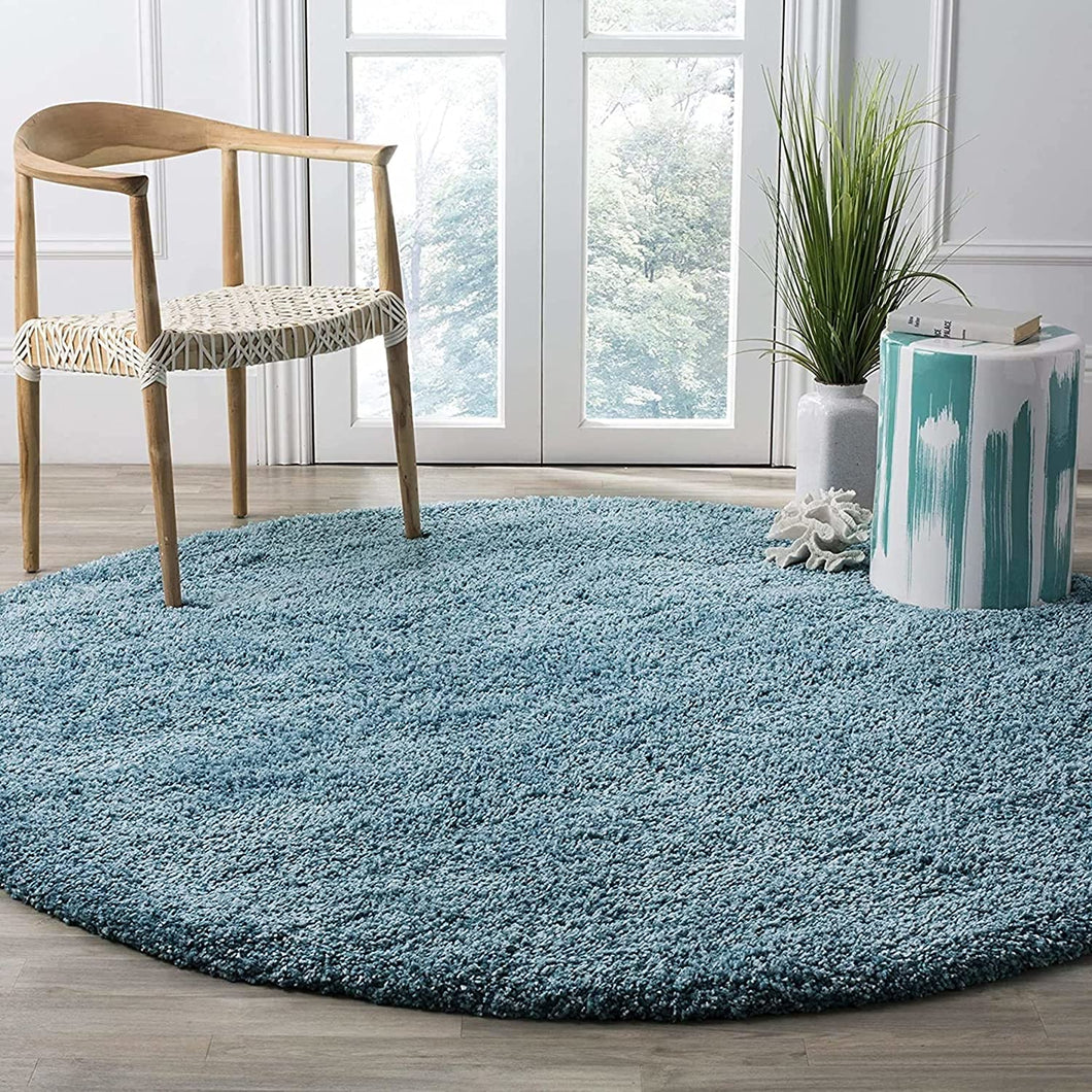 Turquoise Plain - Premium Round Shaggy Rug