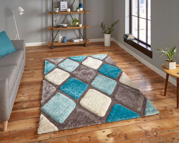 Aqua Multi Modern Premium Shaggy Rug