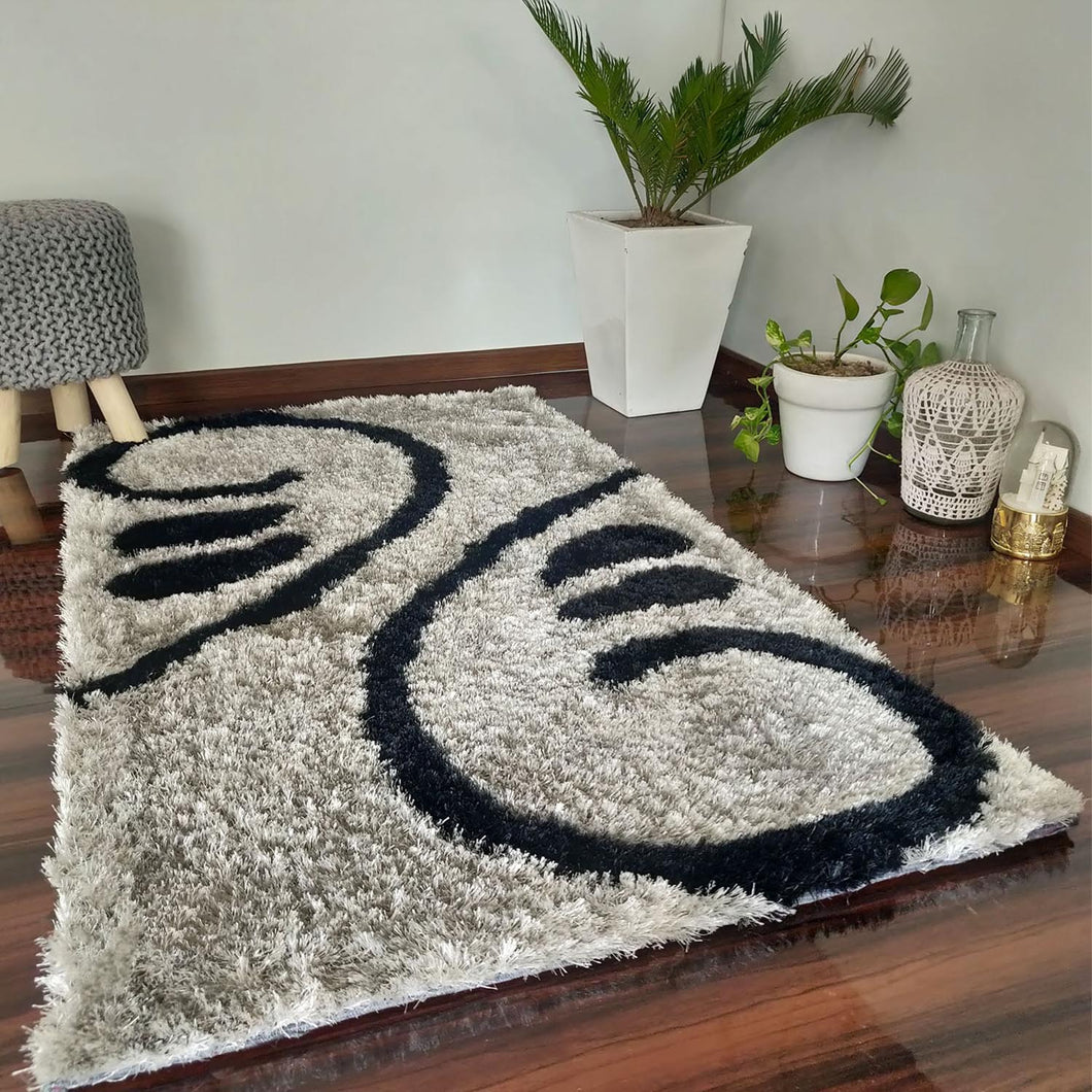 Black Multi Silver Stylish Modern Shaggy Rug