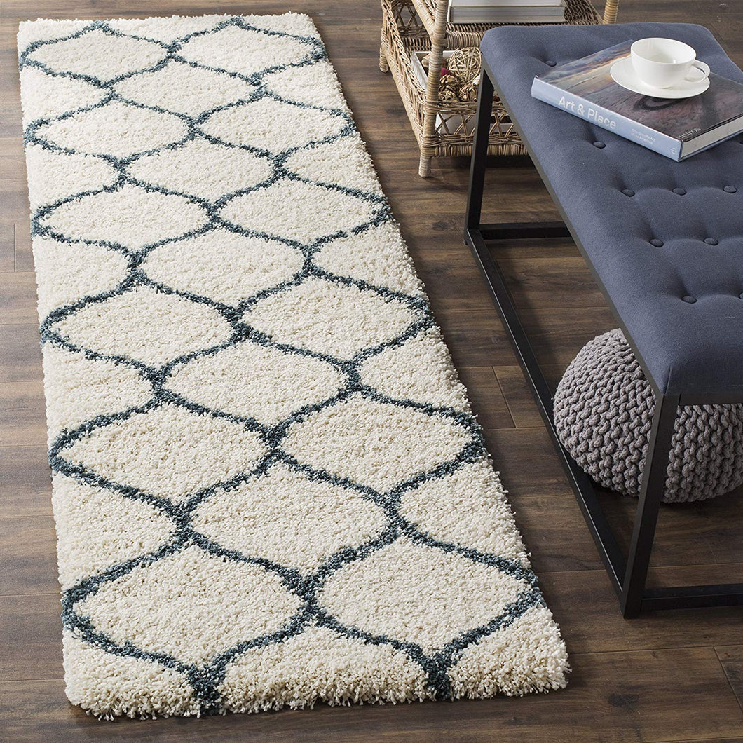 SOFT SHAG MOROCCAN BLUE/IVORY AREA RUG