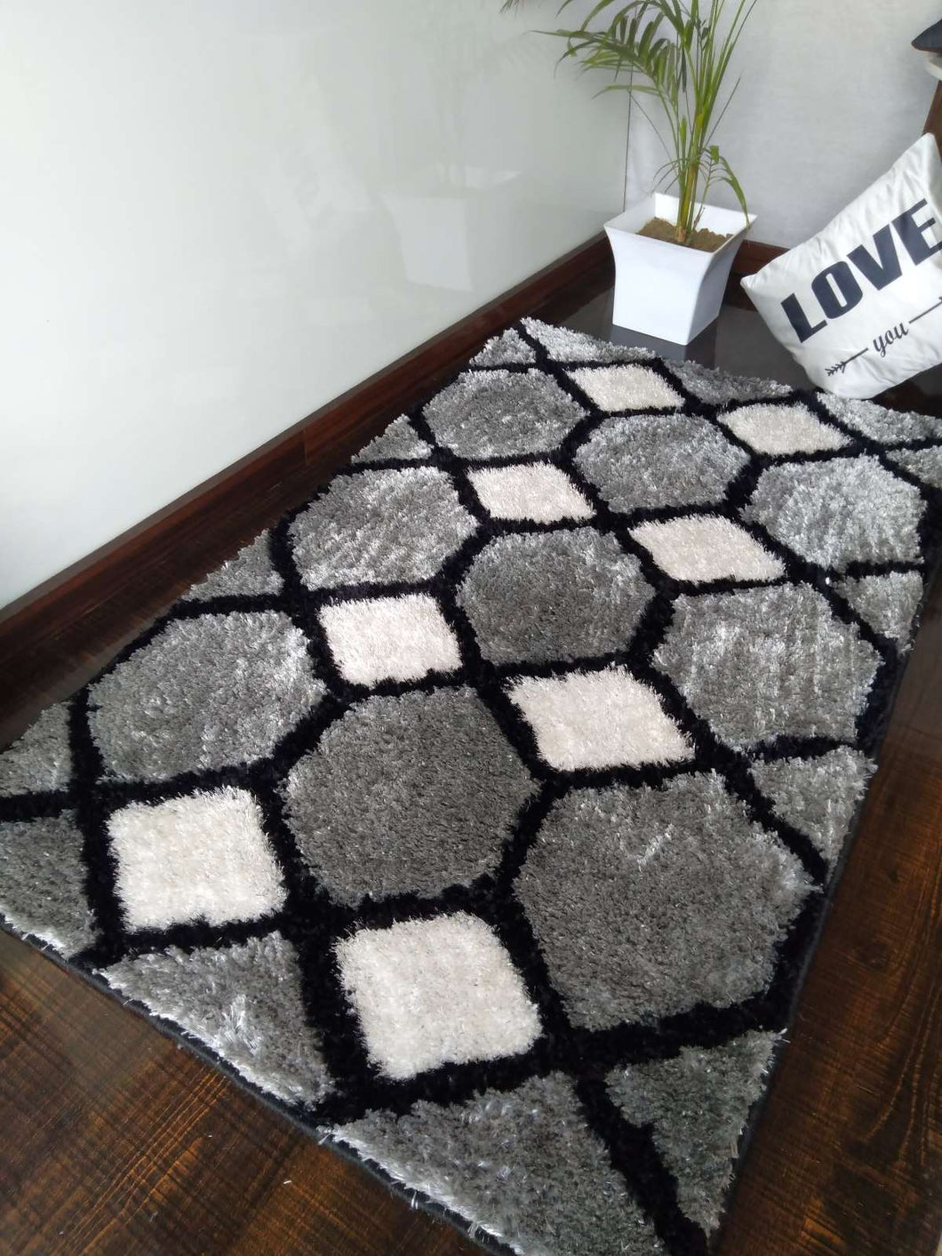 Stylish Gray Multi Design Shag Rug