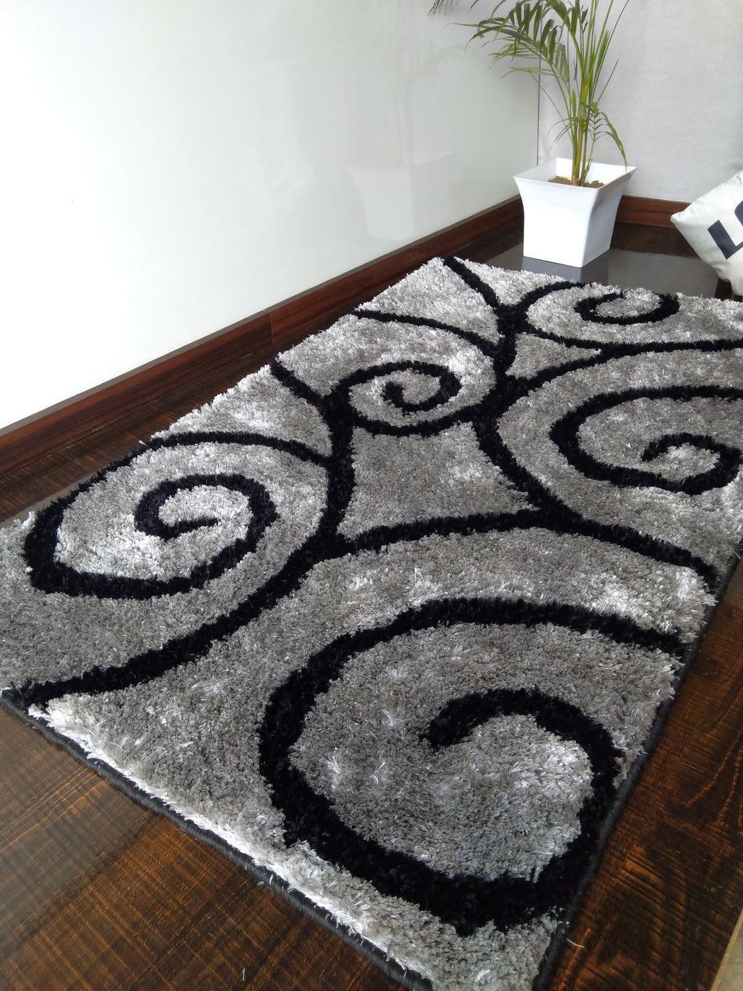 Stylish Gray Multi Design Shag Rug