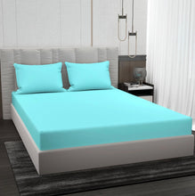 Load image into Gallery viewer, Solid Plain Turquoise Cotton  - Queen size Bedsheet
