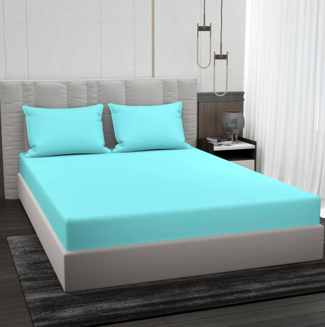 Solid Plain Turquoise Cotton  - Queen size Bedsheet