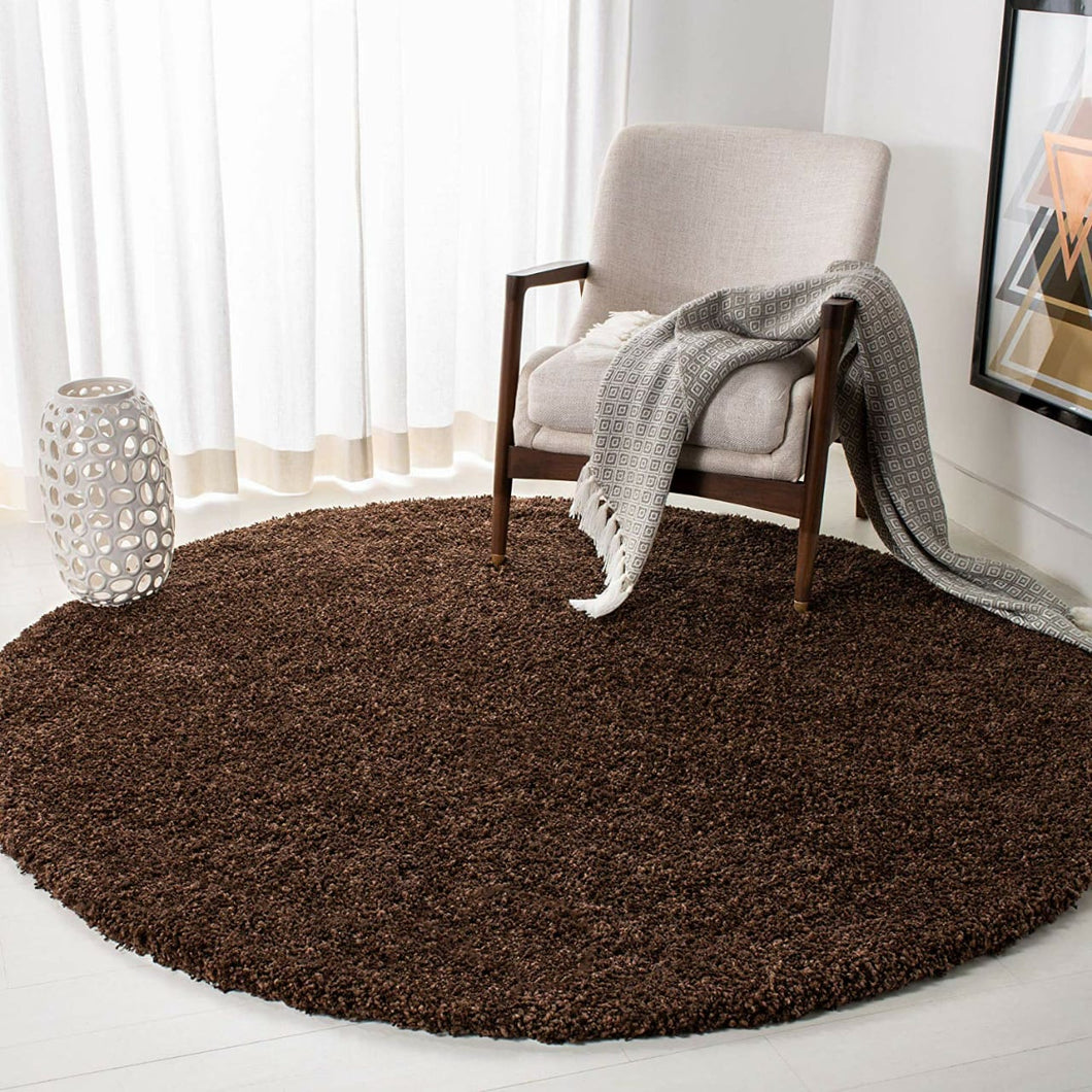 Brown Plain - Premium Round Shaggy Rug