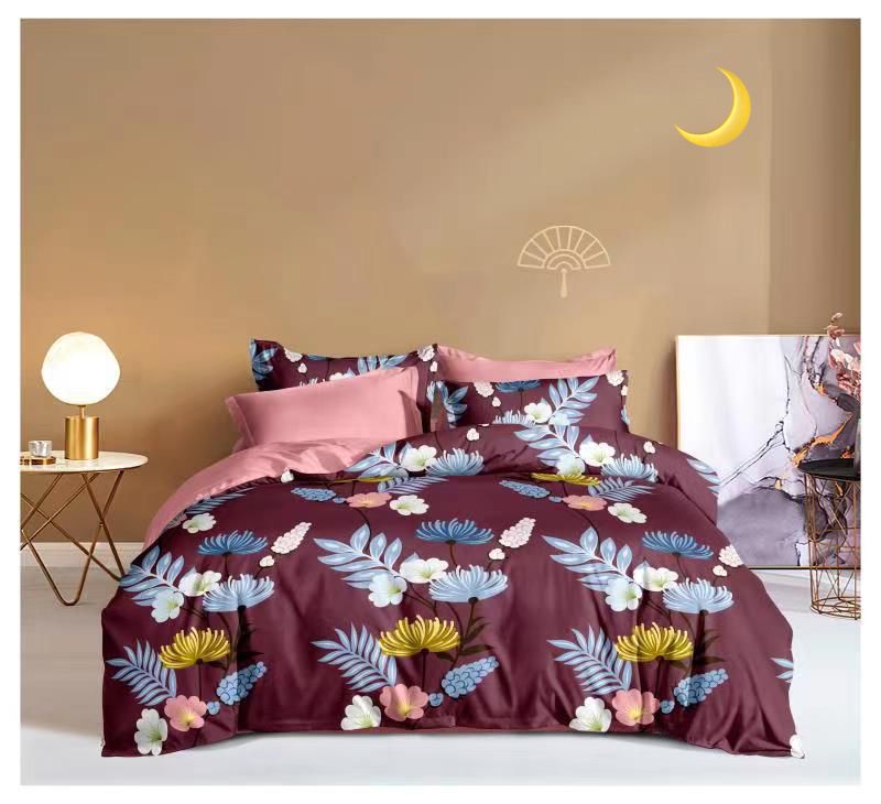 Soft Fabric Flower Burgundy Multi - Night Queen size Bedsheet