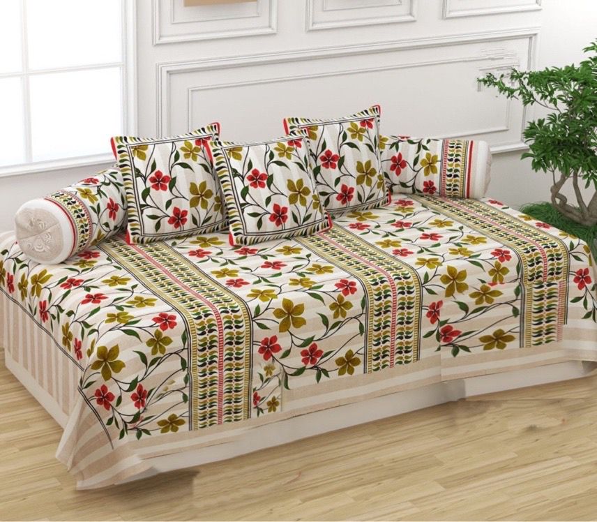 Printed Floral Cotton Design - 6 Pieces Diwan Set