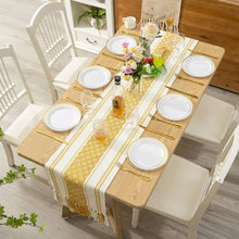 Load image into Gallery viewer, Boho Table Runner with Tassels 14 x 72 Inches, Mustard Yellow &amp; Cream
