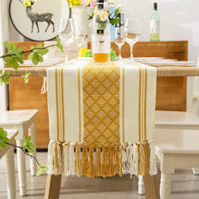 Load image into Gallery viewer, Boho Table Runner with Tassels 14 x 72 Inches, Mustard Yellow &amp; Cream
