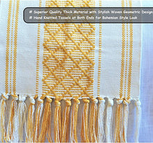 Load image into Gallery viewer, Boho Table Runner with Tassels 14 x 72 Inches, Mustard Yellow &amp; Cream
