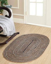 Load image into Gallery viewer, Jute With Black Cotton Oval Collection Classic Hand Woven Area Rug
