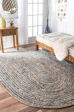 Load image into Gallery viewer, Braided Jute &amp; Denim Oval Collection Classic Hand Woven Area Rug
