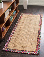Load image into Gallery viewer, Braided Natural Jute &amp; Multi Cotton Border Bedside Runner
