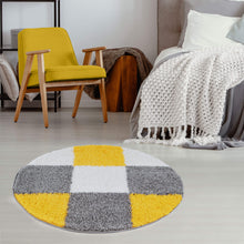 Load image into Gallery viewer, Yellow with Grey - Premium Round Shaggy Rug
